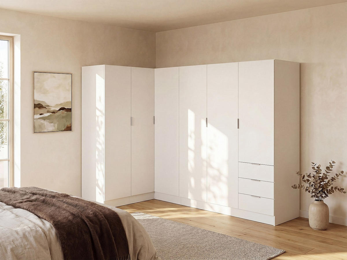 KLEIDERSCHRANK - 213 cm x 132 cm - Holz, Platte - Weiß LISTOWEL - Weiß, Holz (213/184/132cm) - Vente-Unique