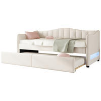 POLSTERBETT 90/200 cm Beige aus Leinen mit ausziehbarem Rollbett - Beige, Textil (90/200cm) - OKMYHOME