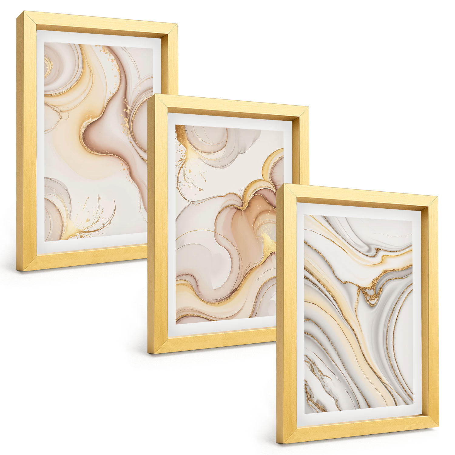BILDER SET 3er Set - 20x30 cm Goldrahmen - Lineare abstrakte Motive - Goldfarben, Kunststoff (20/30cm) - TULUP