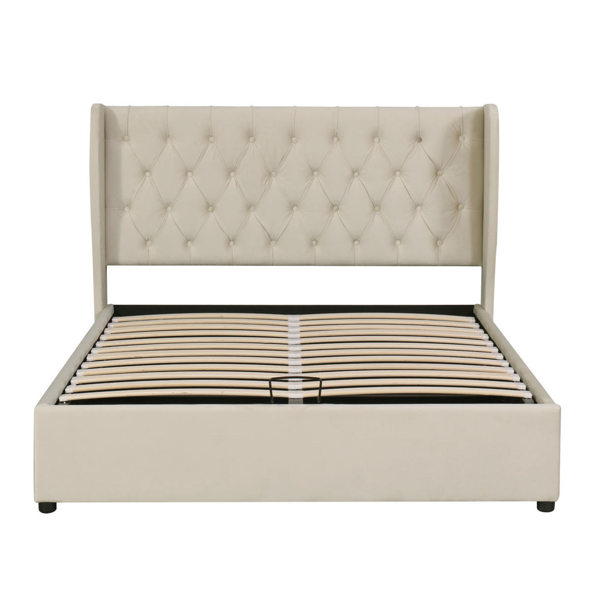 POLSTERBETT 180/200 cm mit Bettkasten, Lattenrost und Chesterfield-Kopfteil aus Samt, Beige - Beige, Textil (180/200cm) - Redom