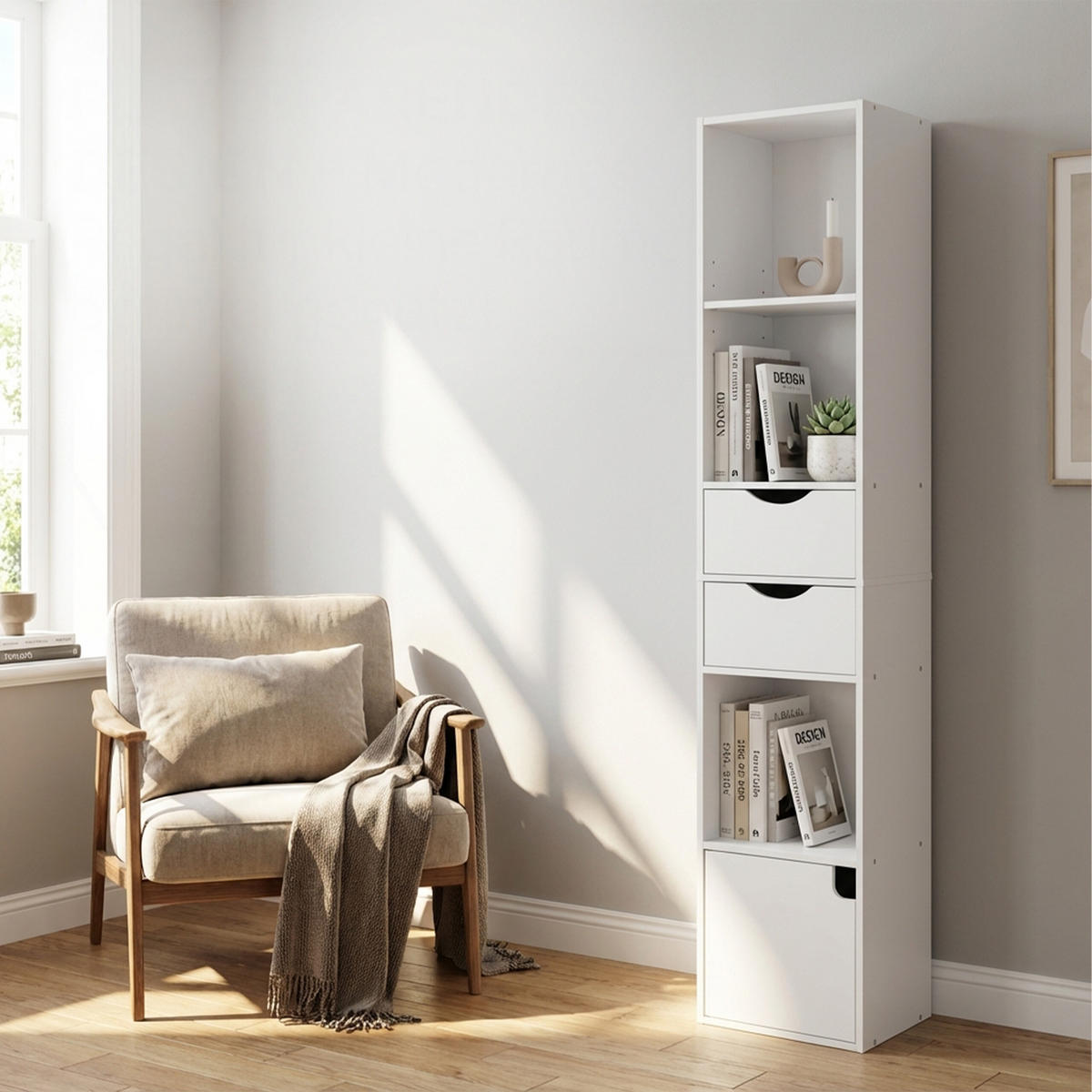 BÜCHERREGAL - Weiß, Holzwerkstoff (30/158/24cm) - Relaxdays