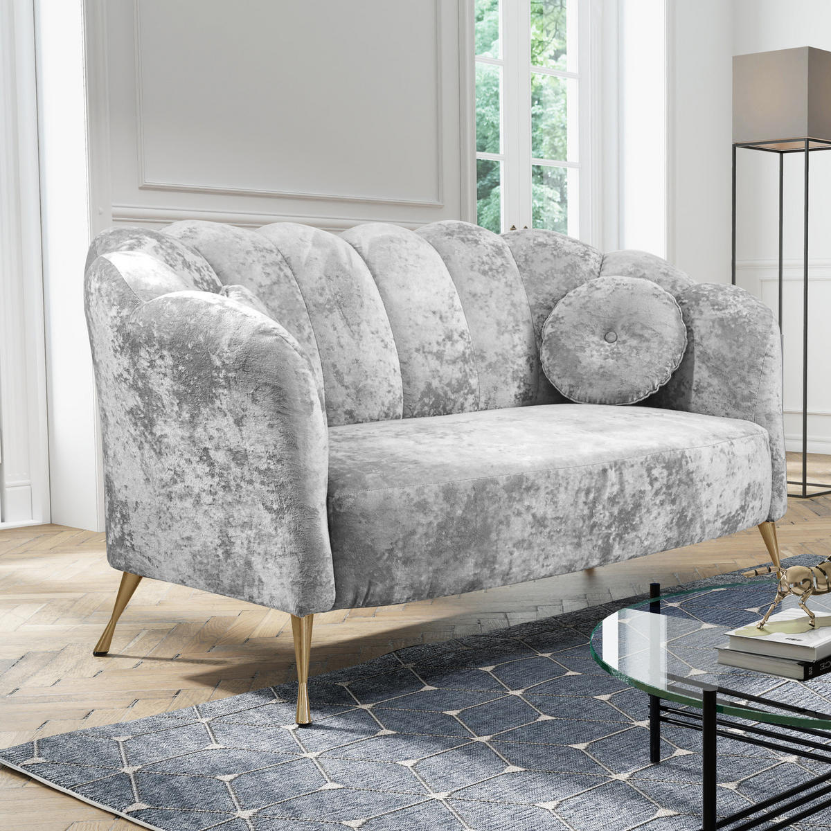SOFA Adria 2-Sitzer 155x78x83 mit Metallfüßen - Goldfarben/Grau, Holz/Textil (155/78/83cm) - Ravio