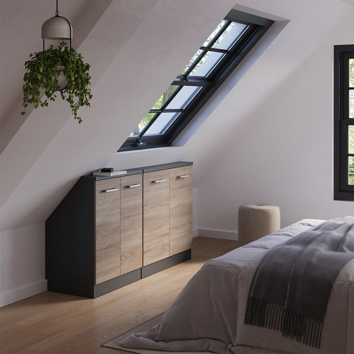 KUCHYŇSKÁ SKŘÍŇKA POD ŠIKMOU STŘECHU R-Line Sonoma/antracit - Sonoma dub/antracitová, kompozitní dřevo (140/81.6/46cm) - Vicco