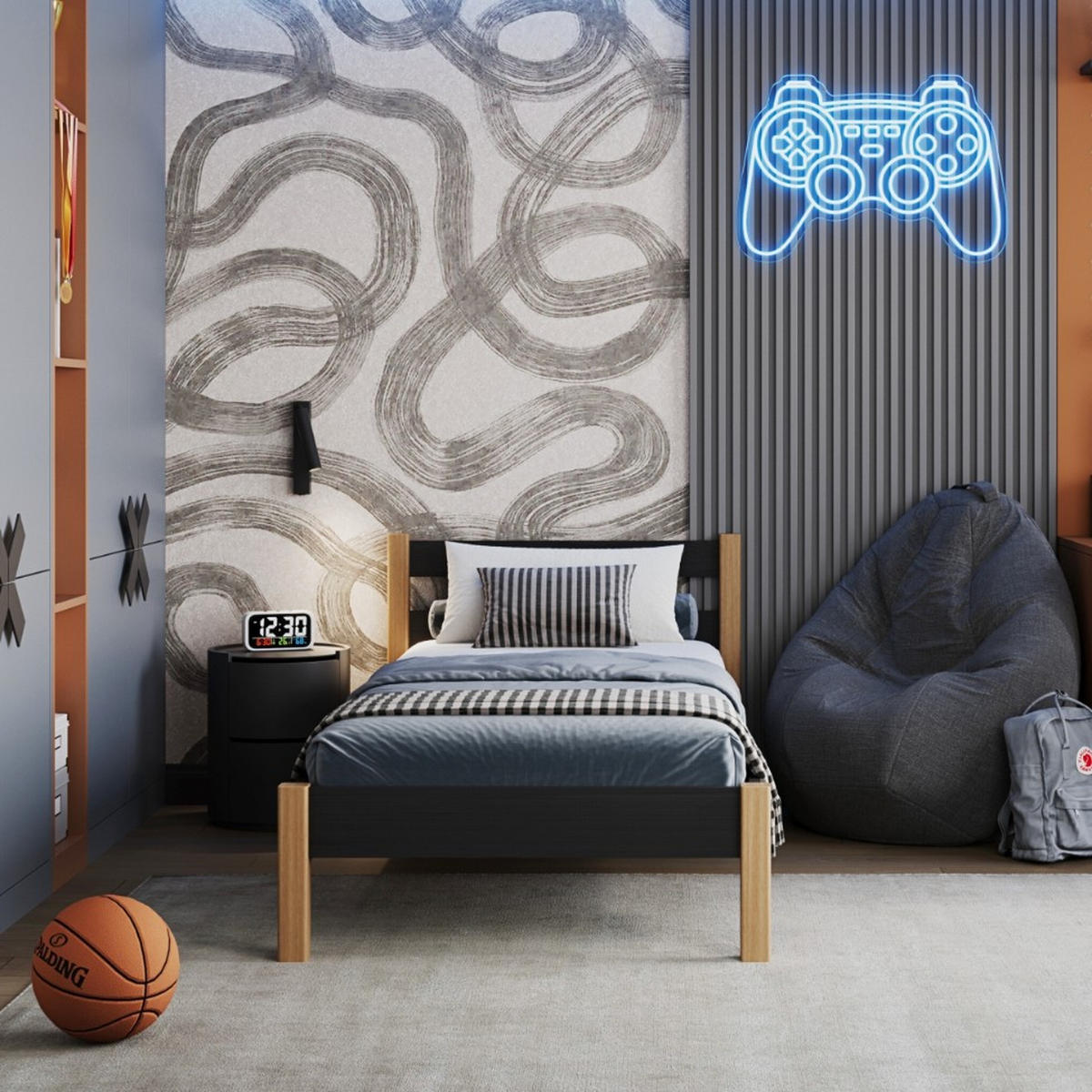 BETT N01 Schwarz / Eiche Natur 120/190 - Schwarz/Eiche Artisan, Naturmaterialien/Holz (120/190cm) - N-Wood