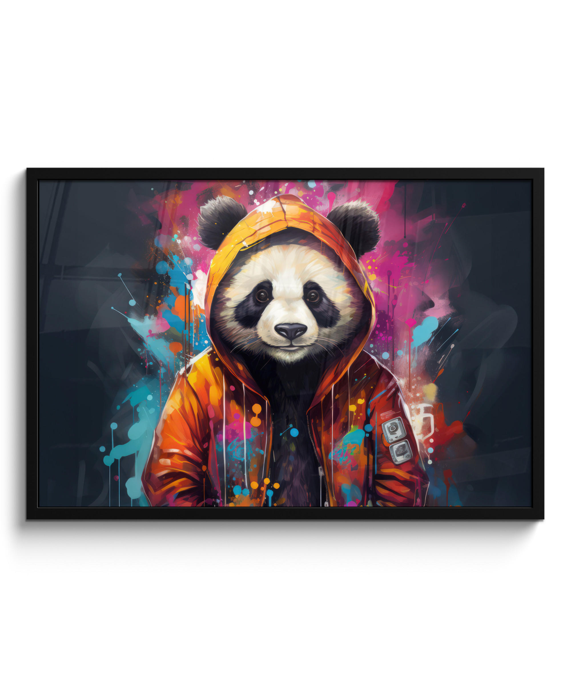 ZARÁMOVANÝ PLAGÁT Panda - Bunda - Graffiti - oranžová 90x60 cm - oranžová, papier (90/60cm) - MuchoWow