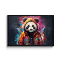 POSTER MIT RAHMEN Panda - Jacke - Graffiti - Orange 90x60 cm - Orange, Papier (90/60cm) - MuchoWow