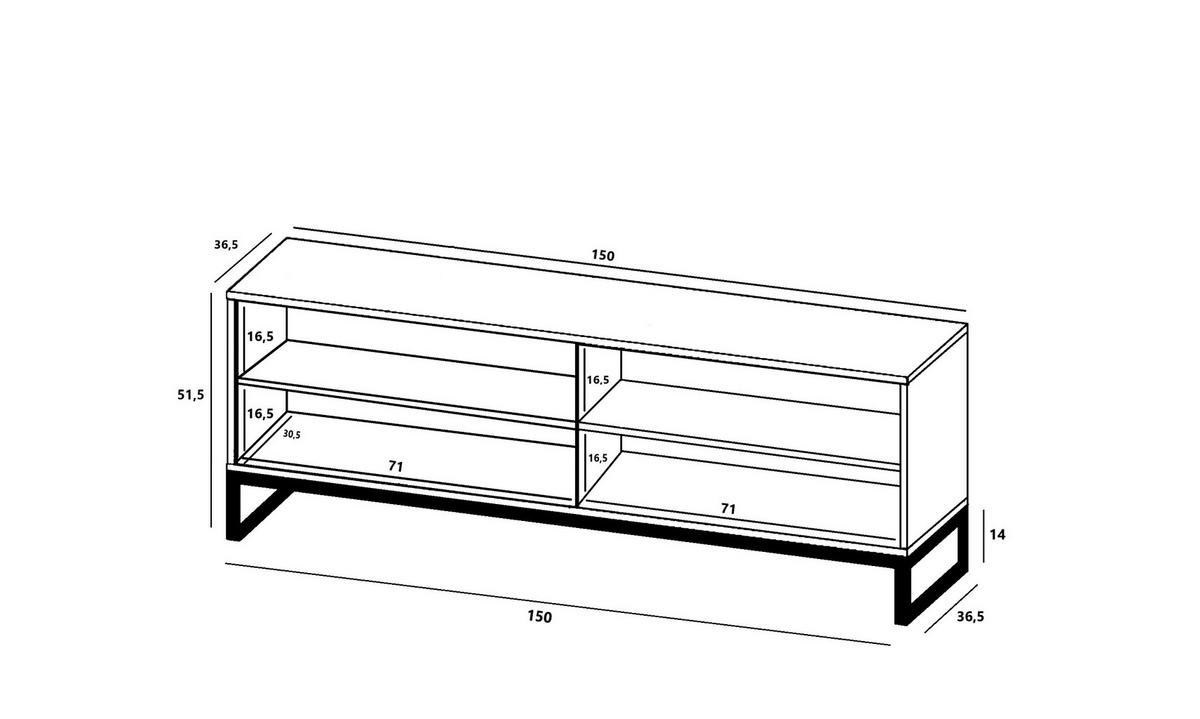 TV-SCHRANK Elpis Schwarz Matt mit Metallrahmen Glamour 150 cm - Schwarz, Holzwerkstoff/Metall (150/51.5/36.5cm) - Meble Lindner