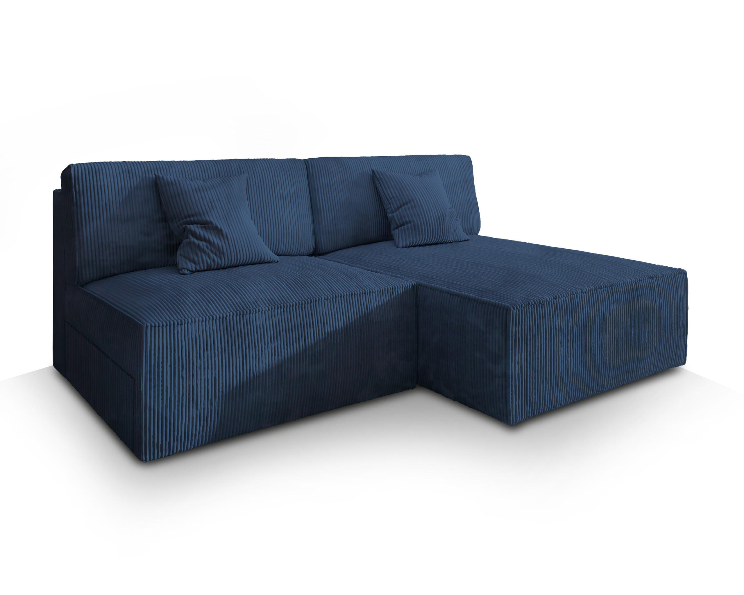 ECKSOFA FIORO P Blau Kordstoff mit Schlaffunktion - Blau, Holz (204/148cm) - MASSENO