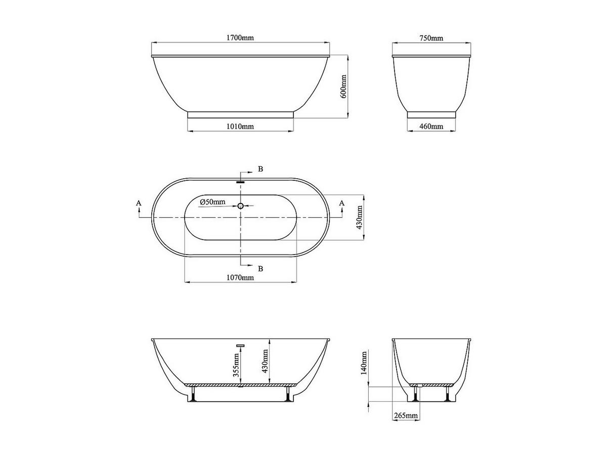 BADEWANNE - 170 cm x 75 cm - acryl - weiß Mobula - Weiß, Kunststoff (170/60/75cm) - Vente-Unique