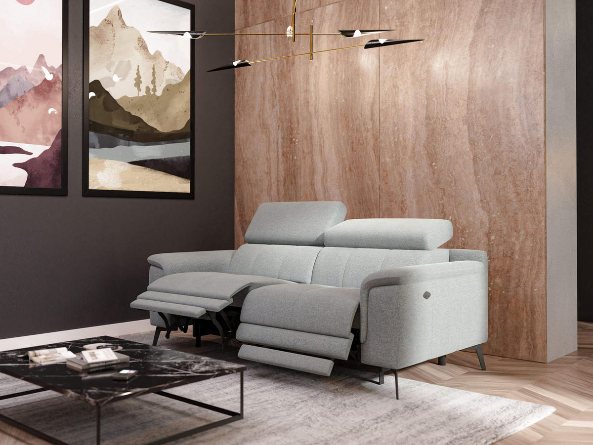 RELAXSOFA FIERO 3-Sitzer mit 2 Relaxfunktionen, silberfarben - Silberfarben/Schwarz, Holzwerkstoff/Textil (212/82/103cm) - Courtois Laville
