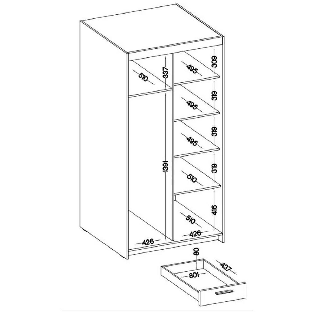 DREHTÜRENSCHRANK Elena mit 2 Türen, ohne Spiegel, Eiche Lefkas - Eichefarben, Holzwerkstoff (90/190/53cm) - Beautysofa