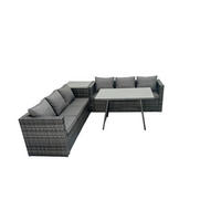 GARTENMÖBELSET mit Esstisch Beistelltisch 6-Sitzer Grau - Dunkelgrau/Grau, Glas/Kunststoff - Fimous