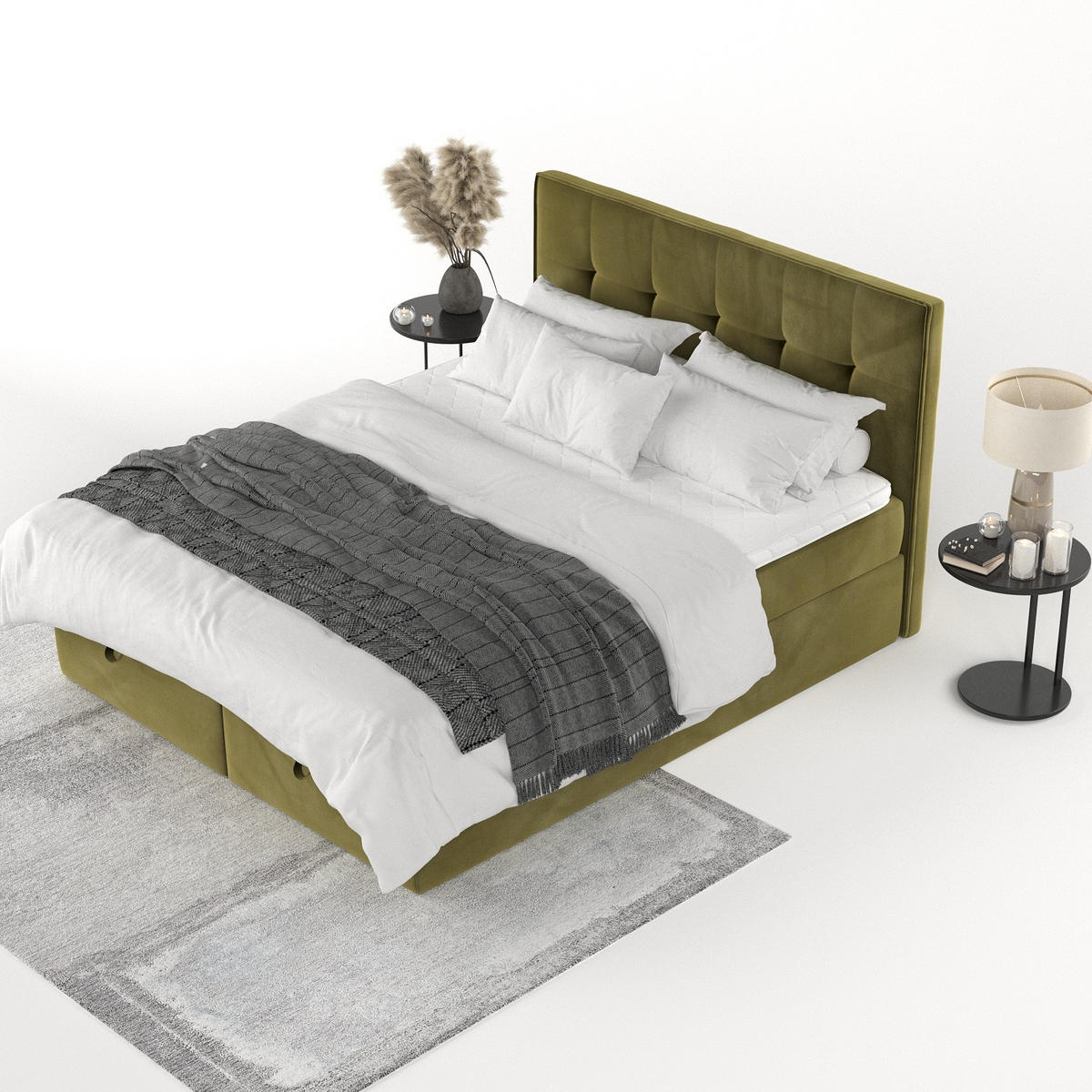 BOXBETT Tivra 200/200 cm Olivgrün im Kronos Stoff - Schwarz/Olivgrün, Holz/Holzwerkstoff (200/200cm) - AltaBeds