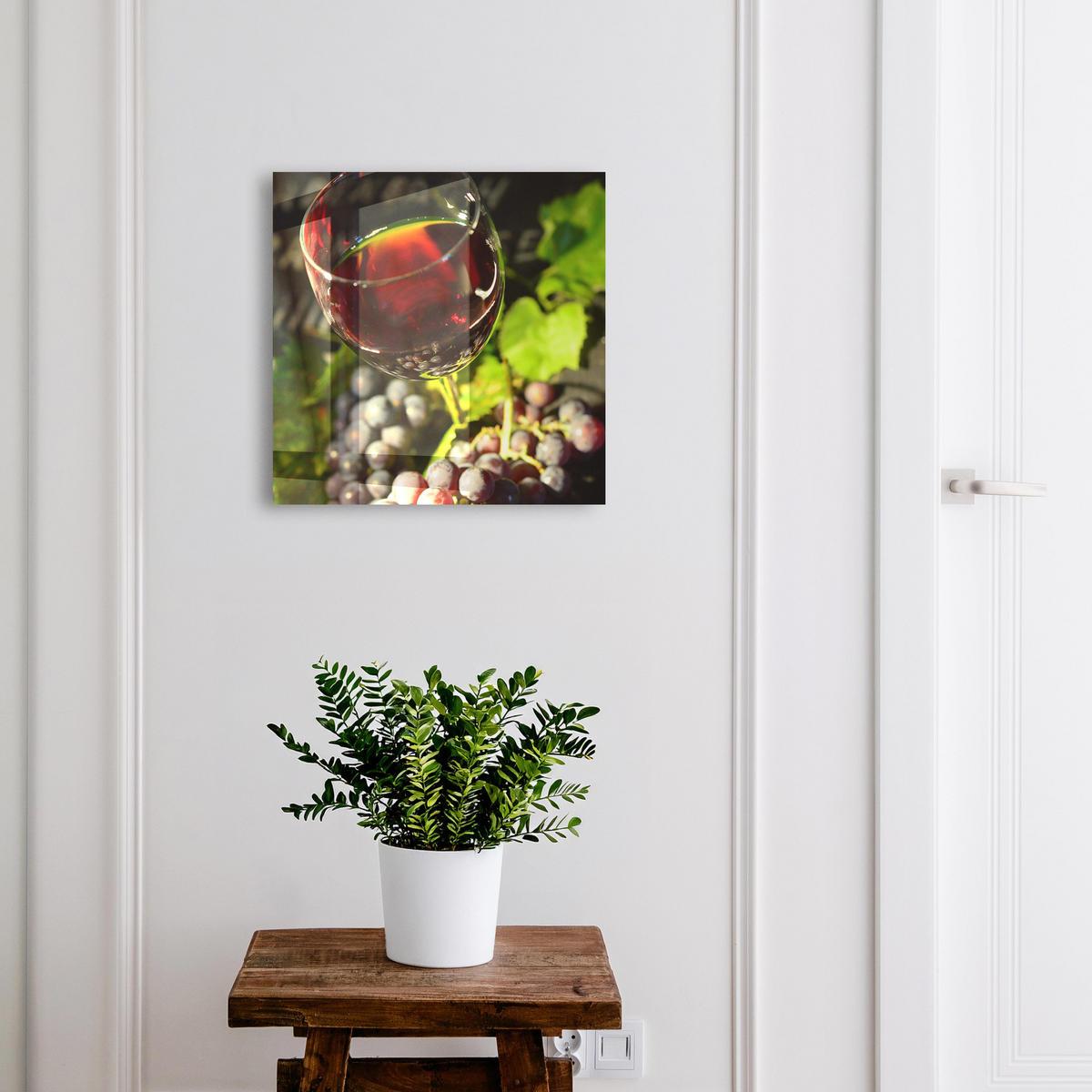 SCHLÜSSELBOX Weiß 30x30 cm – Türöffnung nach rechts - Trauben und Wein - Rot, Metall (30/30/5cm) - TULUP