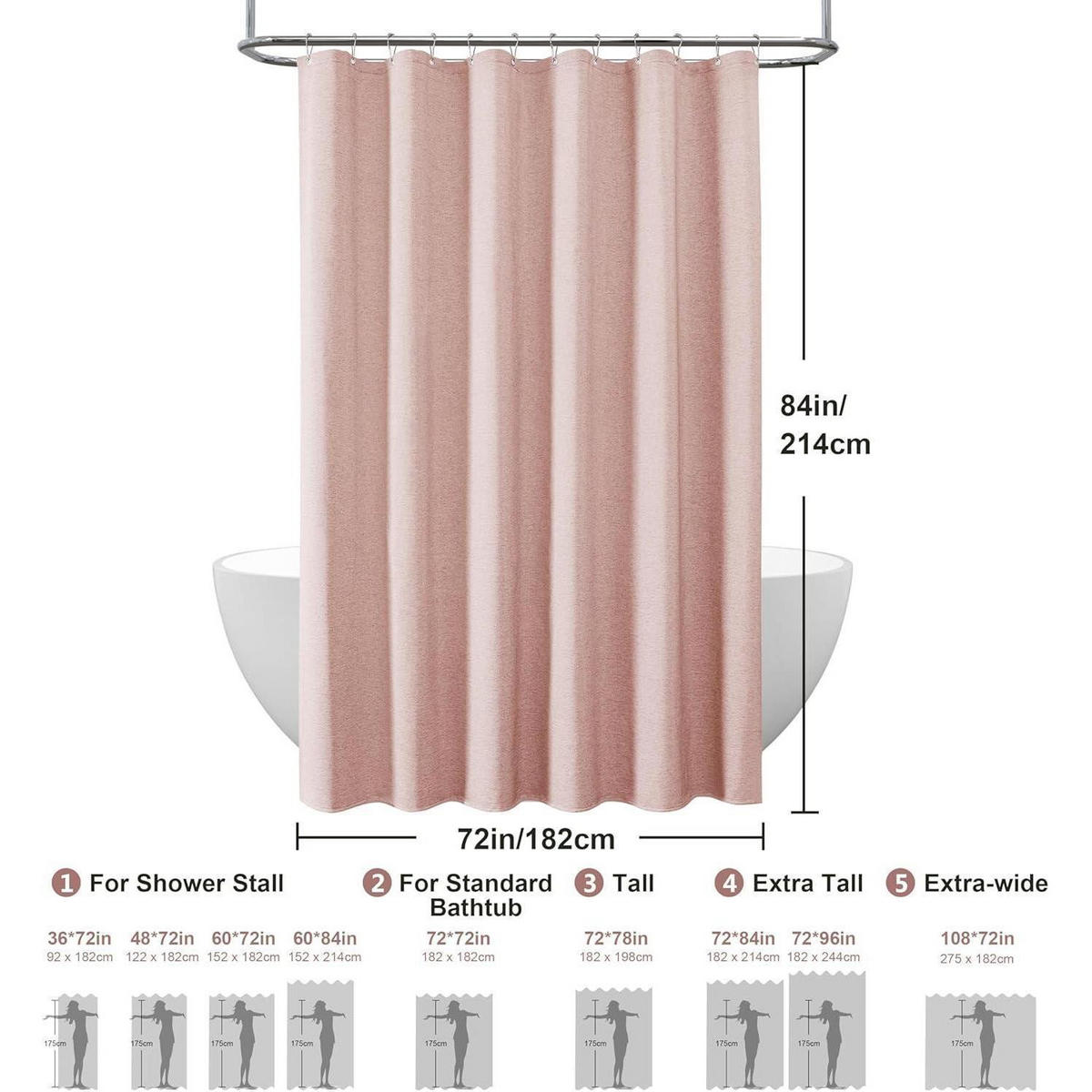 DUSCHVORHANG Leinen 182 x 214 cm Rosa - Rosa, Textil (182/214cm)