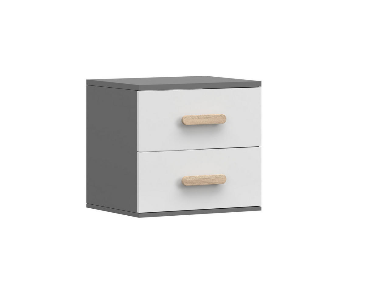 KINDER-NACHTTISCH INGE 22 55/50/44 cm Weiß+Grau/Sonoma Eiche - Weiß/Grau, Holzwerkstoff (55/50/44cm) - Deine Möbel 24