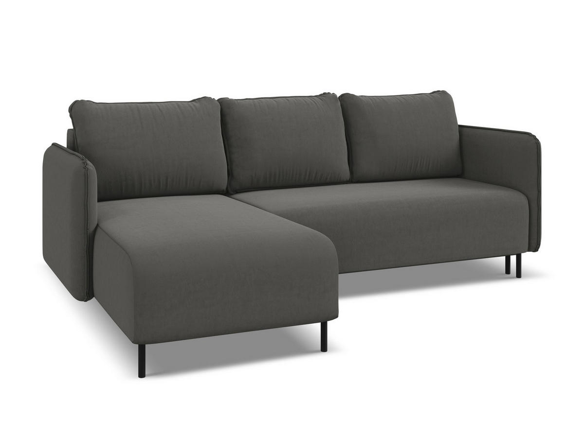 ECKSOFA mit Schlaffunktion Samt Stoff Grau - Dunkelgrau/Schwarz, Holz/Textil (162/236cm) - Makamii