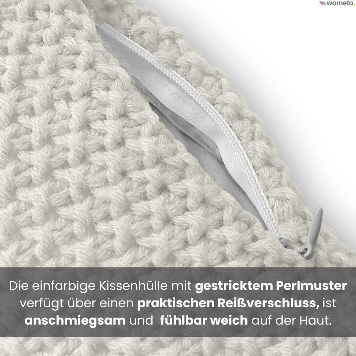 KISSENHÜLLE Strick weiß 45/45 cm mit Reißverschluss - Weiß, Textil (45/45cm) - wometo