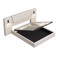 POLSTERBETT 180/200 cm in Beige Samt mit Bettkasten, Leselampen und USB - Beige, Holzwerkstoff/Textil (180/200cm) - WISHDOR