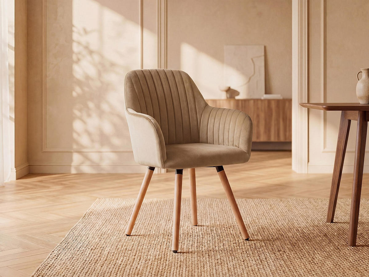 STUHL - 56 cm x 58 cm - Samt, Stoff - Beige - ELEANA - Beige, Textil (56/85/58cm) - Vente-Unique
