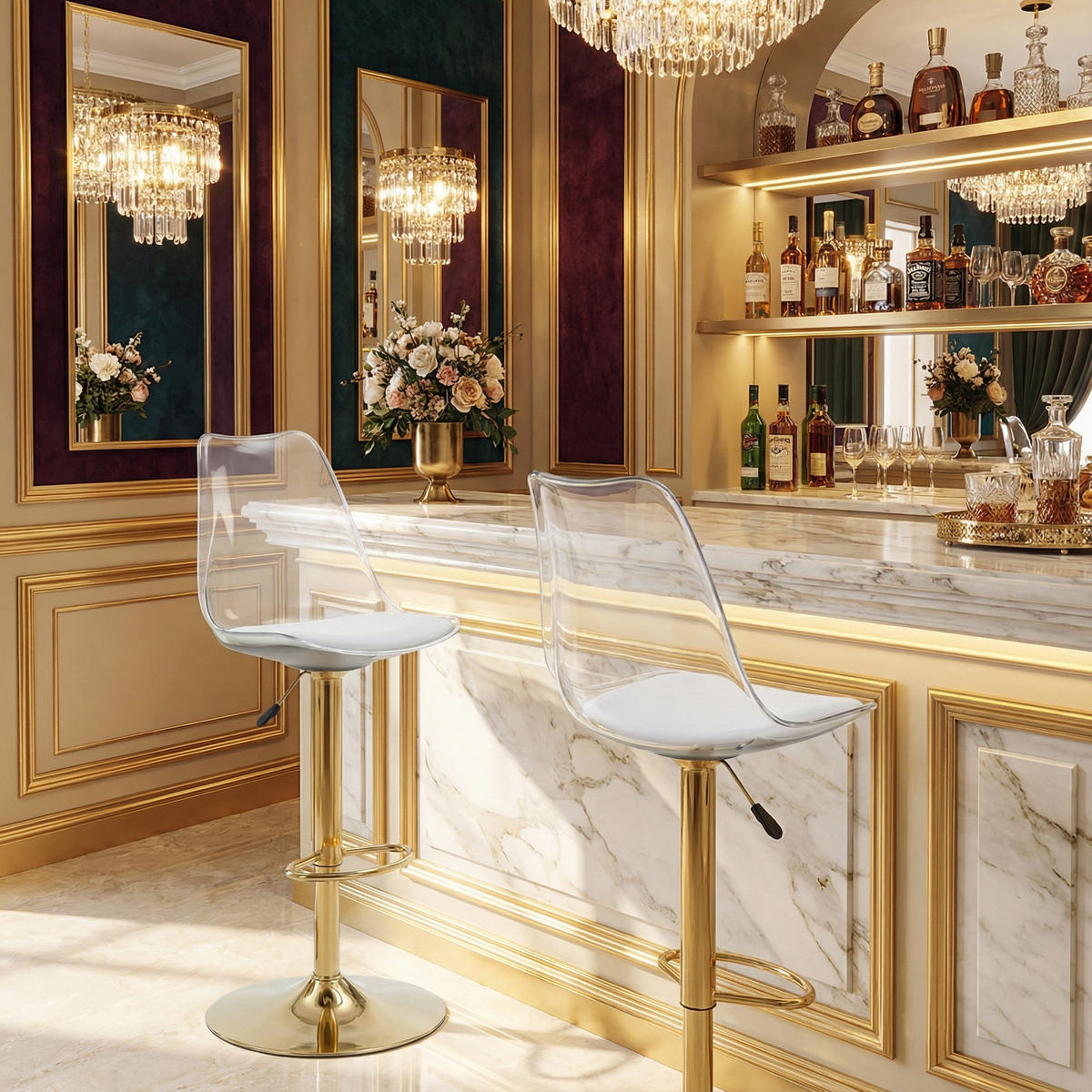 BARHOCKER 2er Set in Transparent & Gold 360° Drehung - Goldfarben, Kunststoff (46/120/53cm) - Urban Meuble