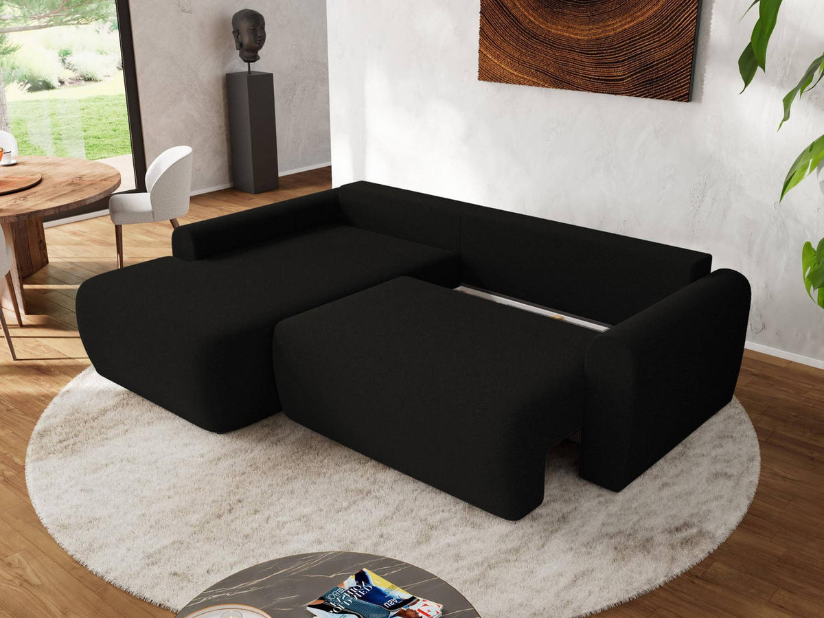 ECKSCHLAFSOFA CUBO L Schwarz Boucle - links - Schwarz, Kunststoff/Textil (273/187cm) - MKS