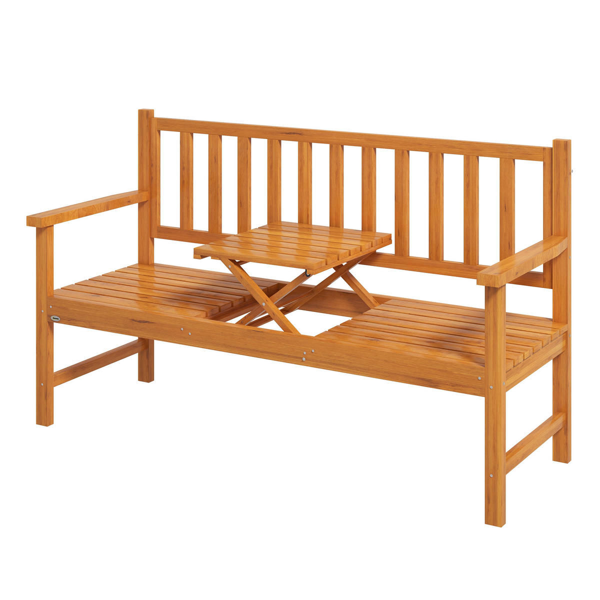GARTENBANK DE-08282 mit ausklappbarem Tisch, für 2-3 Personen Hellbraun - Braun, Holz (153/91/56cm) - ComfortXL