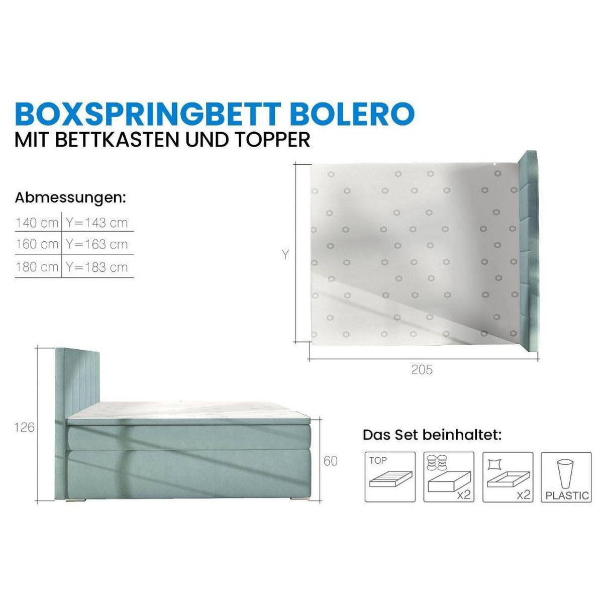 BOXBETT BOLERO Bonellfederkern inkl. Topper - Schwarz Hochglanz, Holz/Holzwerkstoff (140/200cm) - Best For Home