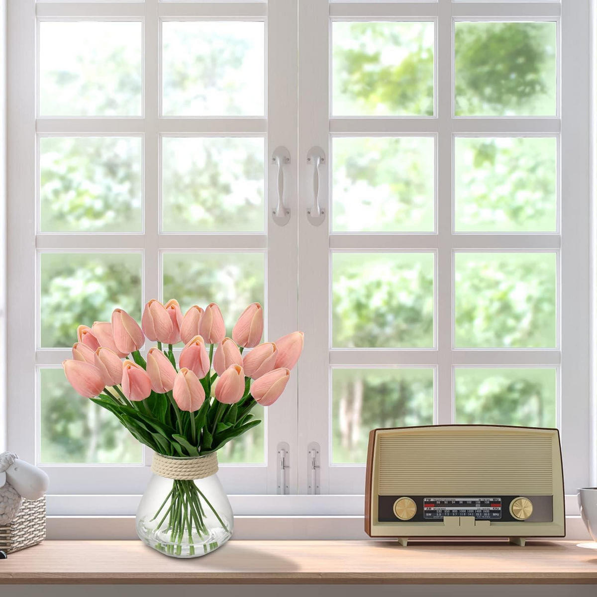 KÜNSTLICHE Tulpen 20 Stück Set Rosa 34 cm - Rosa, Kunststoff (34cm)