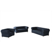 SITZGARNITUR 3+2+1 CHESTERFIELD Elegant Klassisch Schick Stoff Whisper Velours Blau - Blau, Holz/Textil (202/77/90cm) - Kaiser Möbel