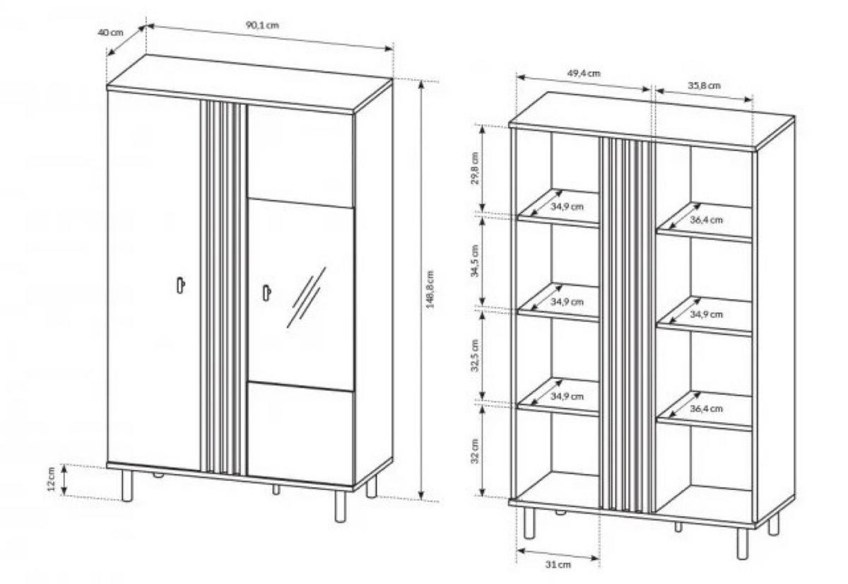 VITRINE Weiß MANDI A Mit LED-Beleuchtung - Multicolor, Holzwerkstoff (90.1/148.8/40cm) - Sepro Meble
