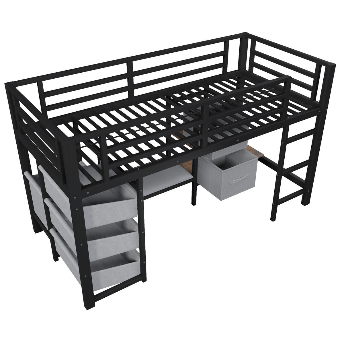 HOCHBETT 90/200 cm aus Metall mit LED-Beleuchtung und Stauraum, Schwarz - Schwarz, Metall (90/200cm) - Flora Grace