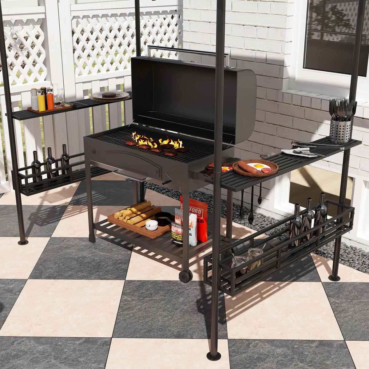 GRILLPAVILLON Stahl Polyester Beige - Beige, Metall (150/257/240cm) - Outsunny