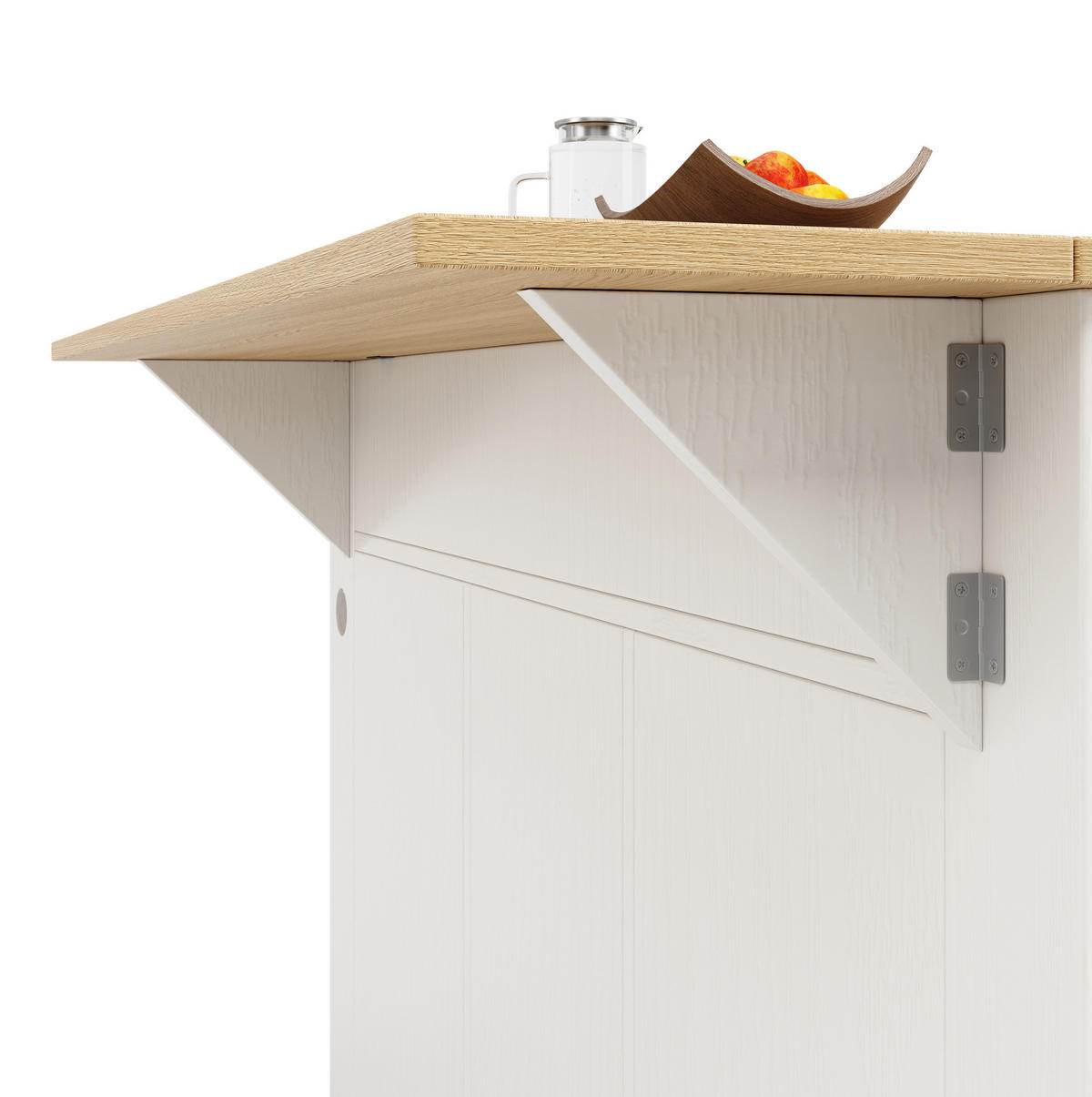 KÜCHENINSEL 151,5/84,7/91,7 cm Weiß/Natur aus MDF und Metall mit klappbarer Seite - Weiß, Holzwerkstoff (59.7/91.7/151.5cm) - OKMYHOME