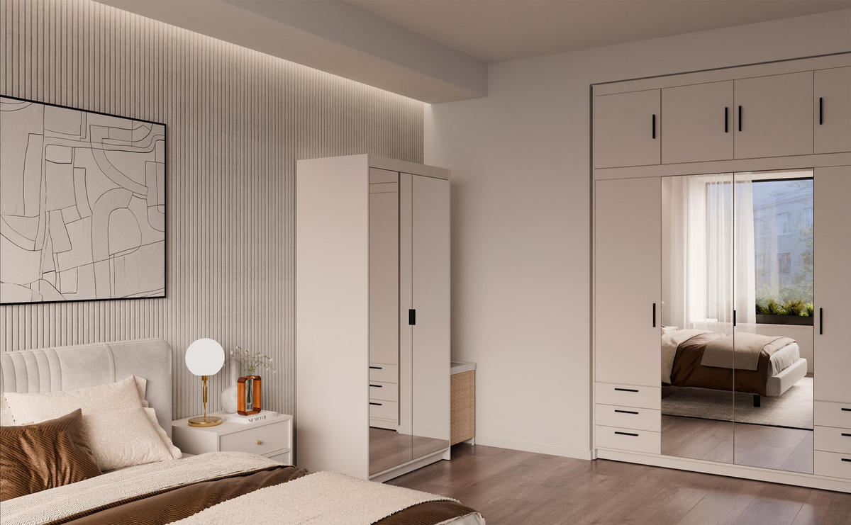 KLEIDERSCHRANK Storicos Beige 89,7/190,5/53 cm - 2T Modern mit Spiegel - Beige, Holzwerkstoff/Kunststoff (89.7/190.5/53cm) - AX Living