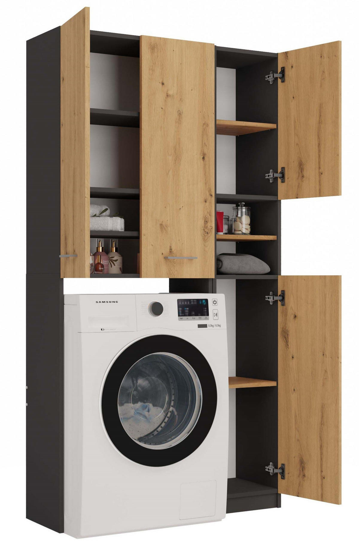 WASCHMASCHINENSCHRANK Waschli Set 4 - Anthrazit/Eiche Artisan, Holzwerkstoff (96/180/30cm) - kommodly
