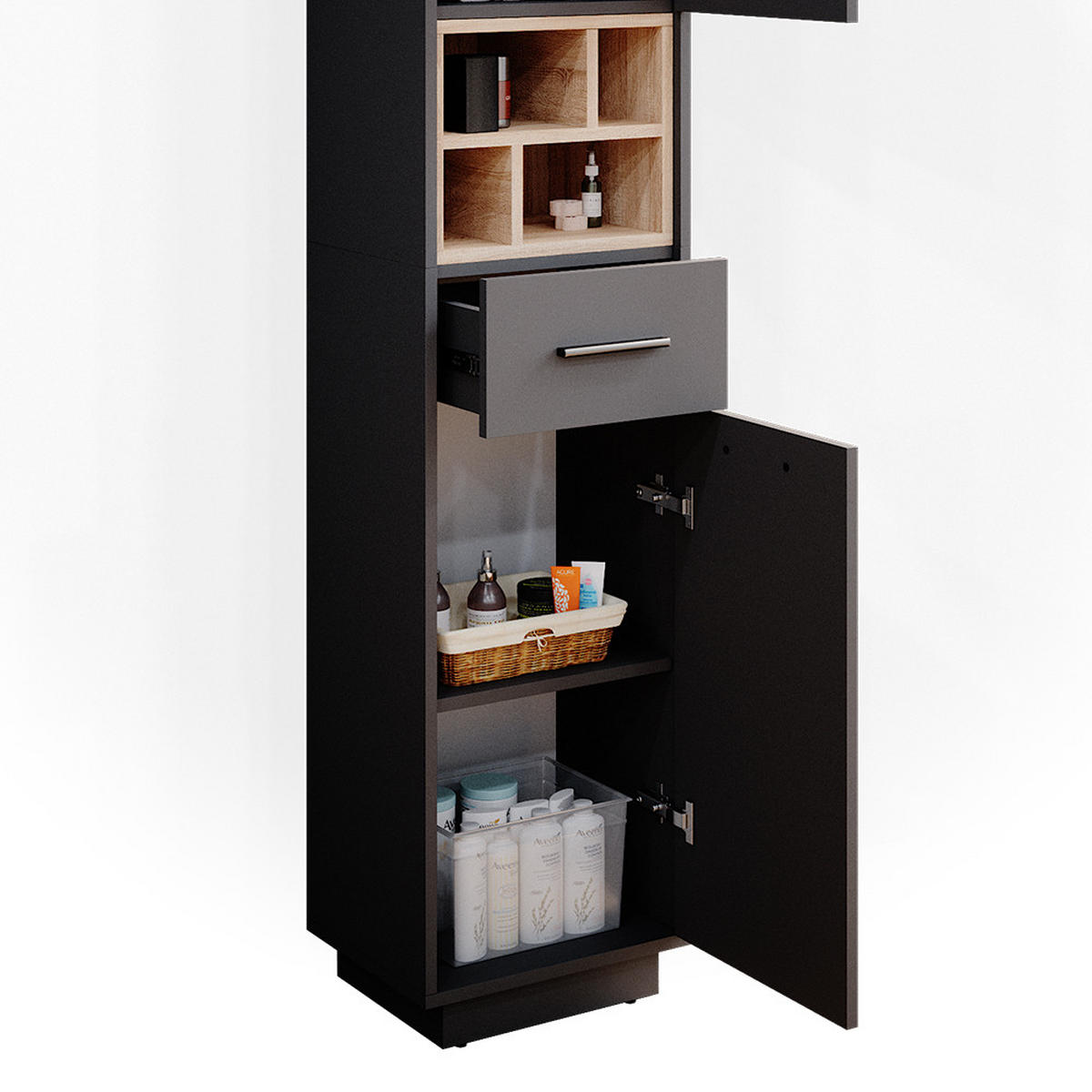 BADSCHRANK Beatrice Anthrazit 38 x 190 cm - Anthrazit, Holzwerkstoff (38/190/30cm) - Vicco