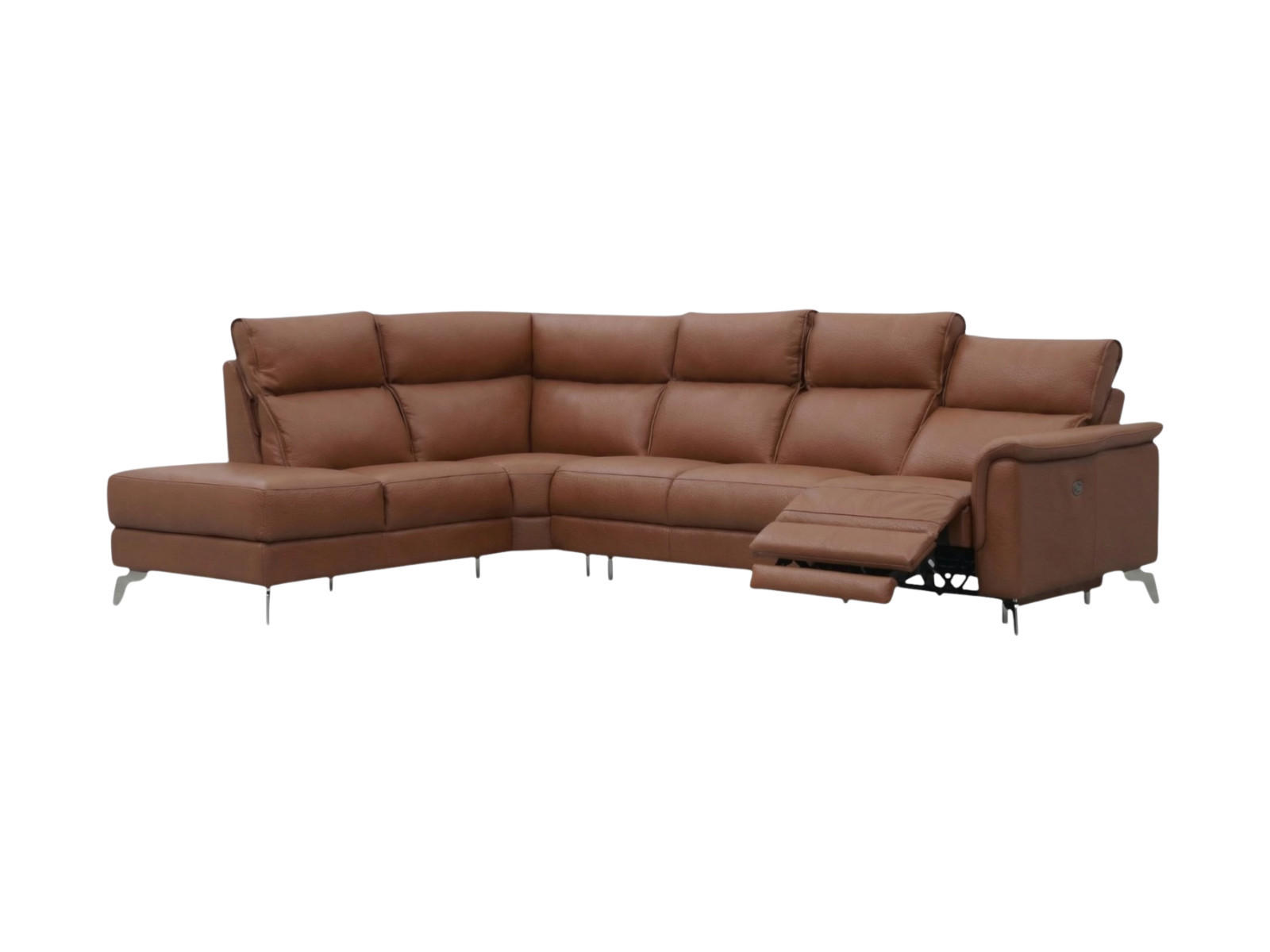 ECKSOFA Borea Echtleder mit 1 x Relaxfunktion Cognacbraun - Cognac, Leder/Metall (220/310cm)