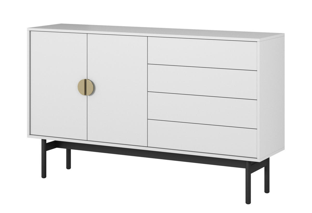 SIDEBOARD Stoon Weiß / Schwarz mit 4 Schubladen 154 cm - Goldfarben/Schwarz, Holzwerkstoff/Metall (154/92.5/38cm) - Selsey