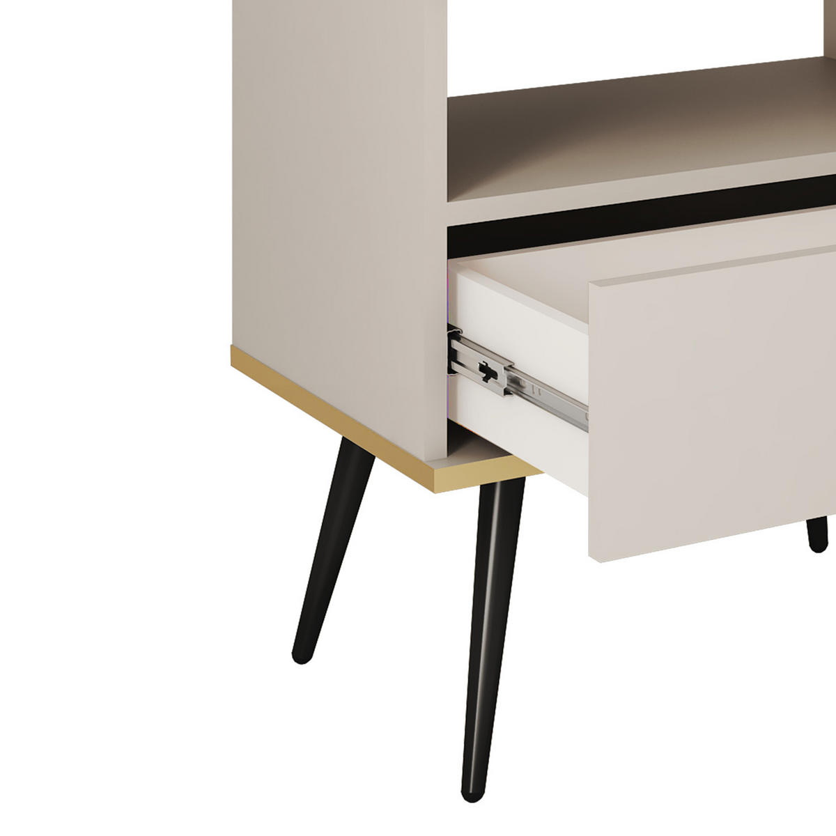 NACHTTISCH Beige - S-54, Hochglanz, Schubladen Push-to-Open 54x39x59 cm Beige/Schwarz - Beige/Schwarz, Holzwerkstoff/Kunststoff (54/59/39cm) - DomoHome