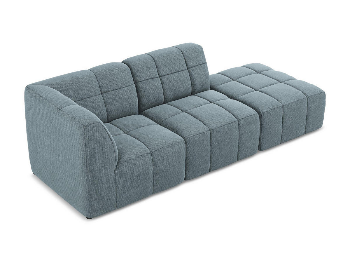 ECKSOFA Rechts Bouclé Stoff Blau - Blaugrau/Schwarz, Holzwerkstoff/Kunststoff (240/90cm) - Makamii
