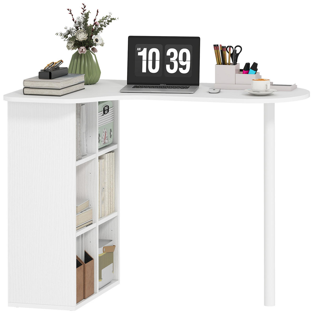 SCHREIBTISCH Weiß Holzoptik mit 6 Regalfächern und Stahlgestell 100/59/75,5 cm - Weiß, Metall (59/100/75.5cm) - PANGIVO