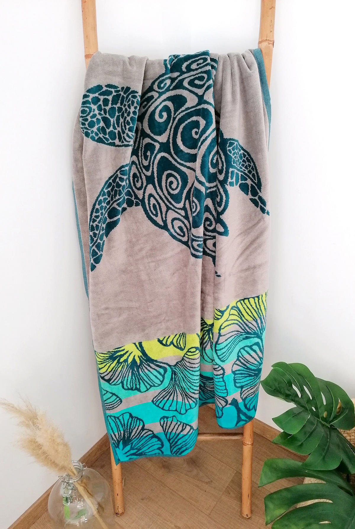 STRANDTUCH Frottee Velours Jacquard Playamar 95x175 440g/m² - Blau, Textil (95/175cm) - LE COMPTOIR DE LA PLAGE