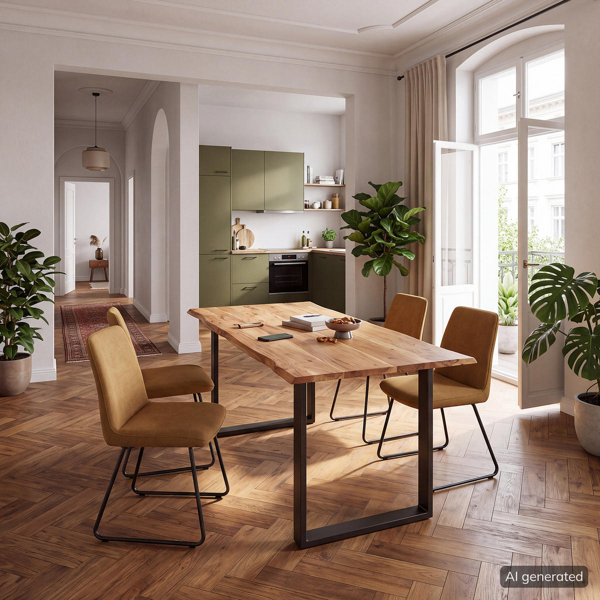 ESSTISCH mit Massivholzplatte - Metall / Massivholz - Akazie Braun / Schwarz - Schwarz/Braun, Holz/Metall (90/160/76cm) - home24