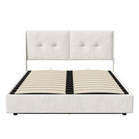 POLSTERBETT 160x200 cm - Hydraulisches Stauraumbett mit LED-Beleuchtung und praktischen Seitentaschen - ohne Matratze - Beige - Beige, Textil (160/200cm) - DELFA