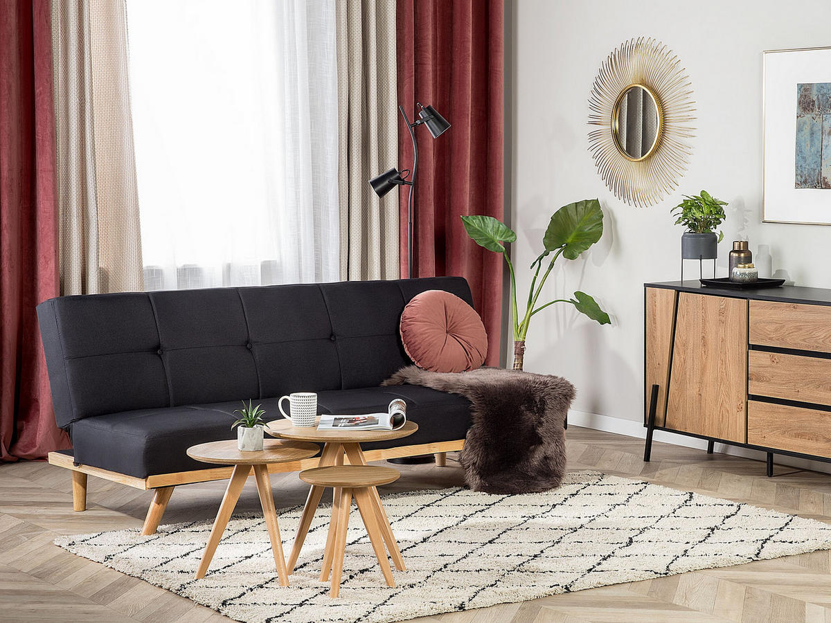 3-SITZER-SCHLAFSOFA Polyester Schwarz Froya - Schwarz, Textil (183/80/80cm) - Beliani