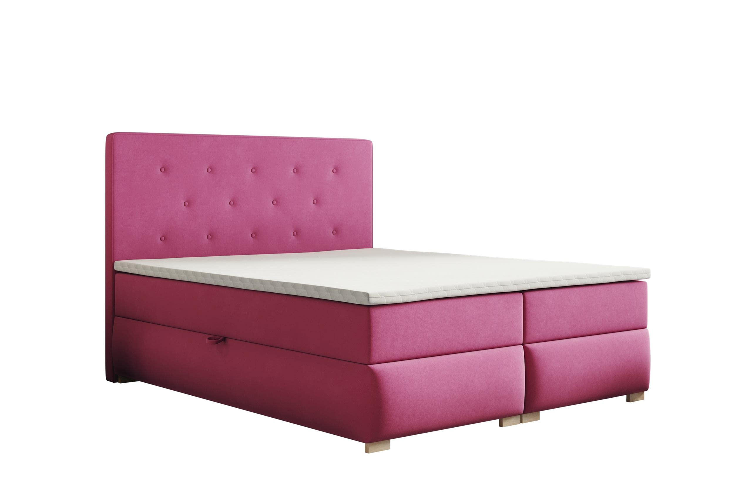 BOXBETT LUPIN, 160 x 200 cm, Double Bed für Schlafzimmer, Elegant Matratze und Bettkasten, Rosa - Rosa, Holz/Textil (160/200cm) - Trada