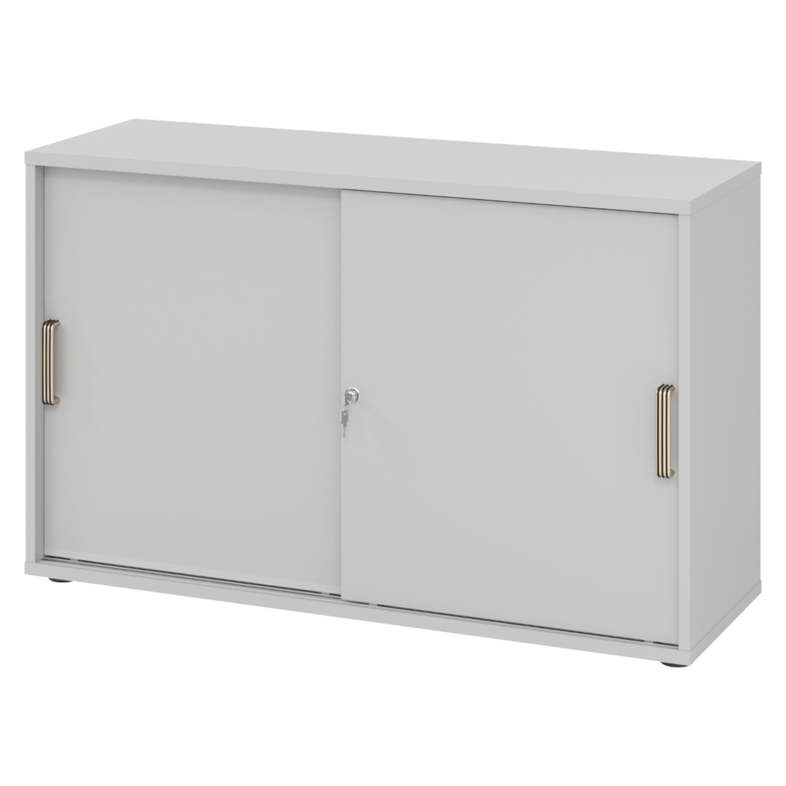 SCHIEBETÜRENSCHRANK - 2 Ordnerhöhen 40/120/74,8 cm in Grau Streifengriff (Kunststoff) - Grau, Holzwerkstoff (120/74.8/40cm) - bümö