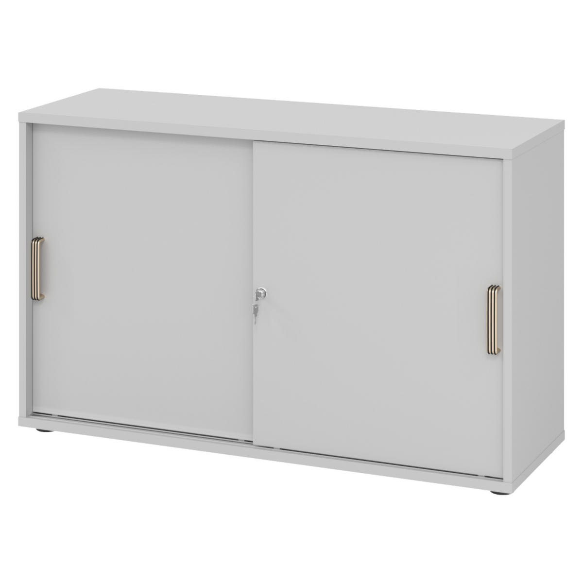 SCHIEBETÜRENSCHRANK - 2 Ordnerhöhen 40/120/74,8 cm in Grau Streifengriff (Kunststoff) - Grau, Holzwerkstoff (120/74.8/40cm) - bümö