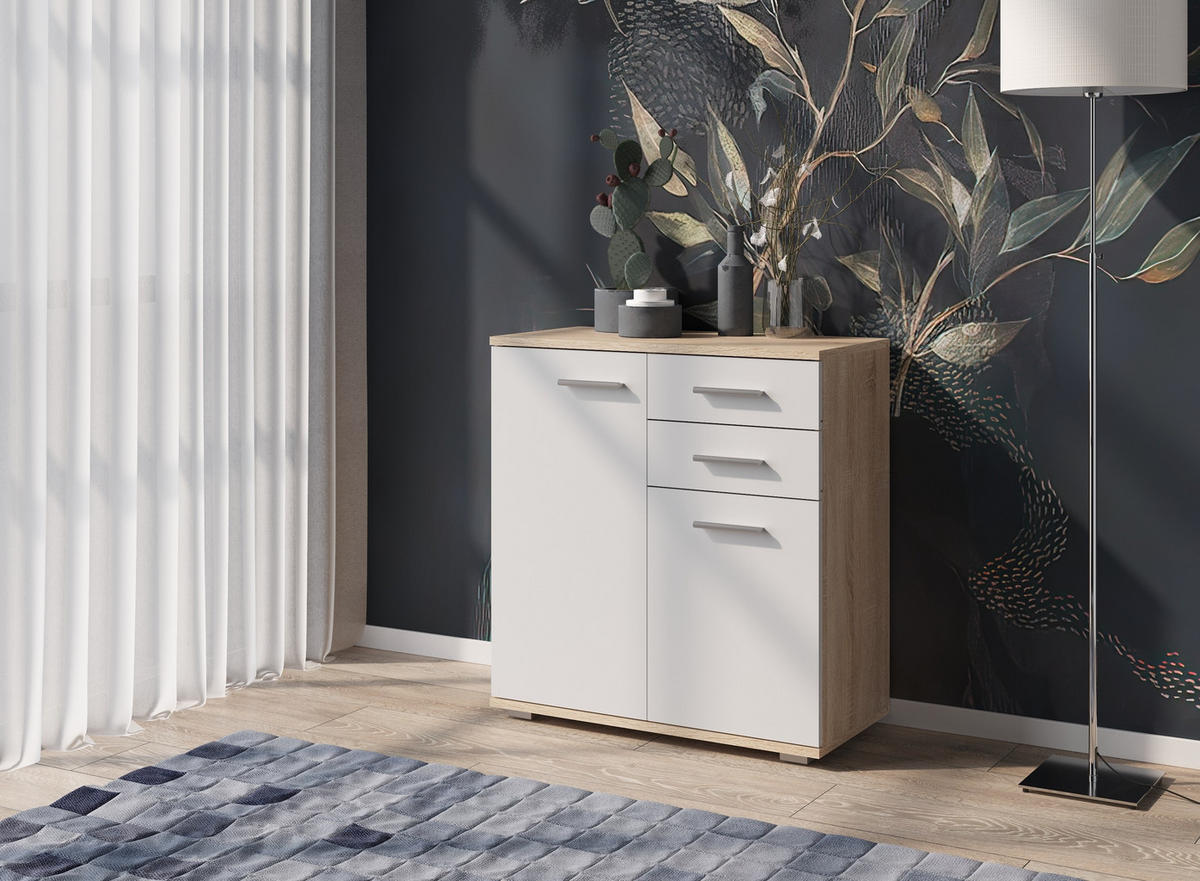 KOMMODE Sonoma Eiche, Weiß 69/74/34 - Weiß/Sonoma Eiche, Holzwerkstoff (69/74/34cm) - RAUMHIRSCH FURNITURE